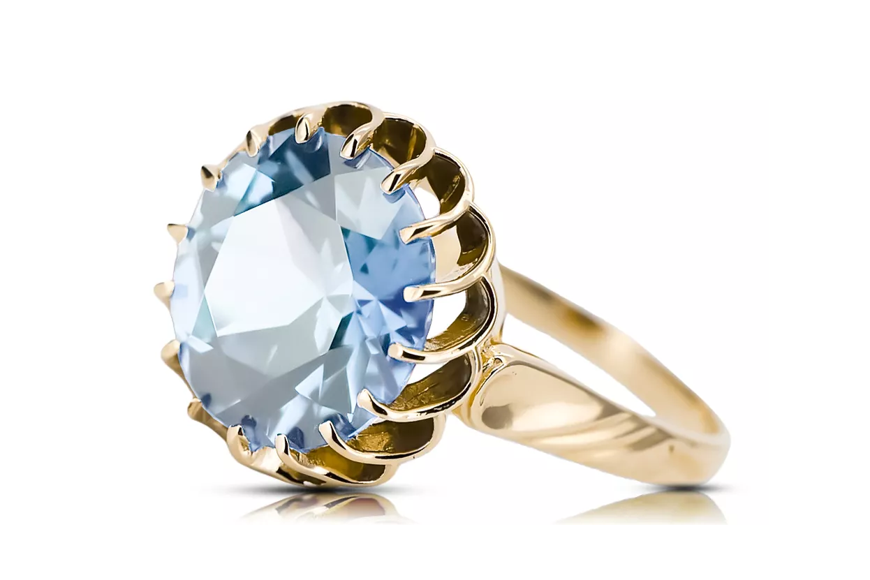 Aquamarine 8-кактовое желтое золото Кольцо Винтаж vrc035x-aq Art Deco Советский винтажный стиль украшений Ар-деко